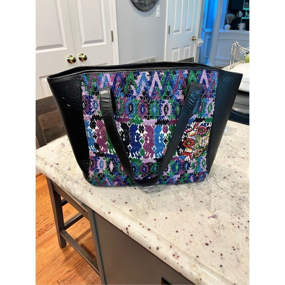 Black Heavily Embroidered Bird Motif Tote Style Bag